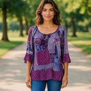 Kim Rogers Peasant Top Size M Like New